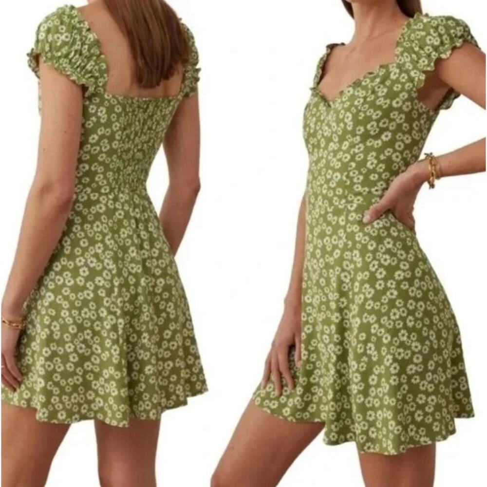 Reformation Pacey Dress in Green Floral Fennel